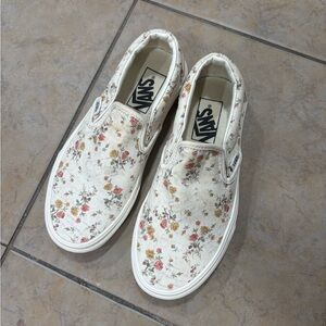 Vans Kids Slip-On Sneakers - Cream with Pink & Yellow Floral Print